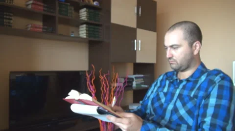 Learning process, young boy student read courses and book for exam passing, note Stock Footage 41849856