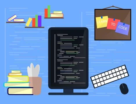 Learning Programming and coding concept, website development, Web Design. Fla Stock Illustration