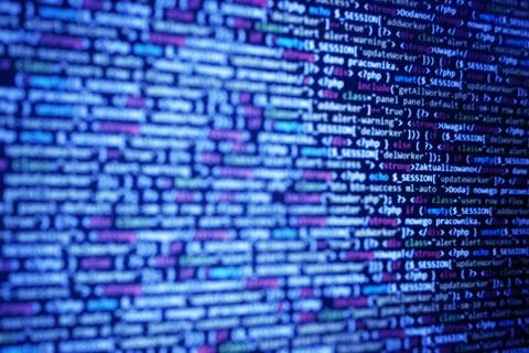 Learning programming concept. Learning programming concept. Blue background f 스톡 사진