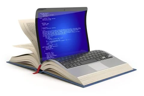 Learning of programming language Javascript, PHP, CSS, XML, HTML. Laptop a... Stockfoto's