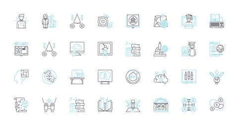 Learning quality linear icons set. Excellence, Progress, Mastery, Rigor, Success Illustrazione stock
