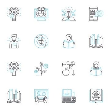 Learning quality linear icons set. Excellence, Progress, Mastery, Rigor, Success Illustrazione stock