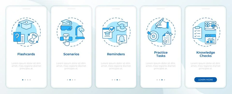 Learning reinforcement methods blue onboarding mobile app screen Stock Illustration