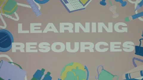 Learning resources inscription on background with school supplies. Resources 스톡 동영상 270502036