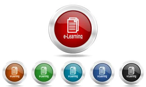 Learning round glossy icon set, colored circle metallic design internet butto Stockillustratie