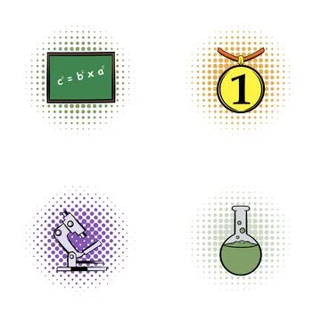 Learning science, math, and exploration education icons Illustrazione stock