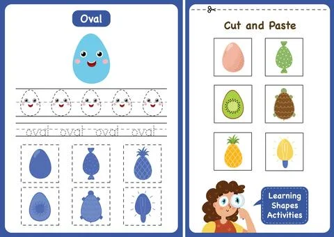 Learning shapes activity page - Oval. Geometric shapes worksheets for kids Stock Illustration