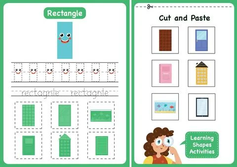 Learning shapes activity page - Rectangle. Geometric shapes worksheets for kids Stock Illustration