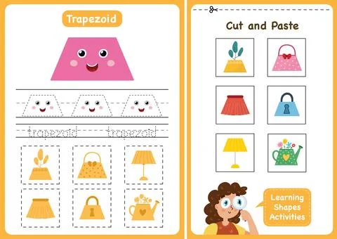 Learning shapes activity page - trapezoid. Geometric shapes worksheets for kids Stock Illustration