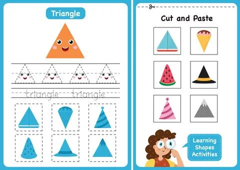 Learning shapes activity page - Triangle. Geometric shapes worksheets for kids Stock Illustration