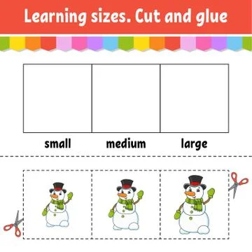 Learning sizes. Cut and glue. Easy level. Christmas theme. Color activity wor Stock Illustration