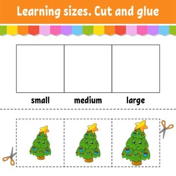 Learning sizes. Cut and glue. Easy level. Christmas theme. Color activity wor Stock Illustration