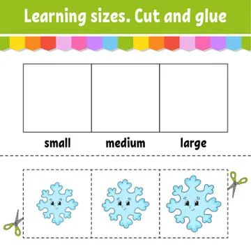 Learning sizes. Cut and glue. Easy level. Christmas theme. Color activity wor Stock Illustration