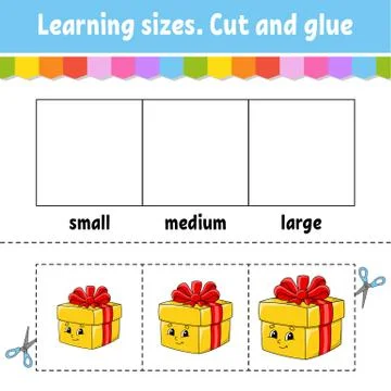 Learning sizes. Cut and glue. Easy level. Christmas theme. Color activity wor Stock Illustration