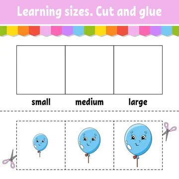 Learning sizes. Cut and glue. Easy level. Color activity worksheet. Game for  Stock Illustration