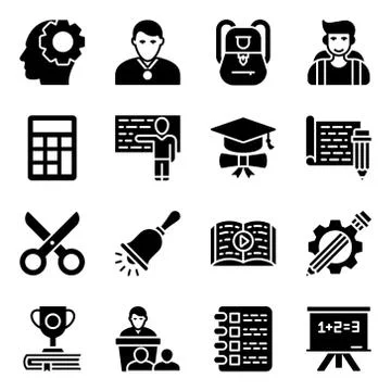 Learning Solid Icon Designs Pack Stock Illustration