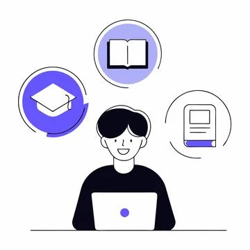 -Learning Student with AI-Powered Learning Stock Illustration