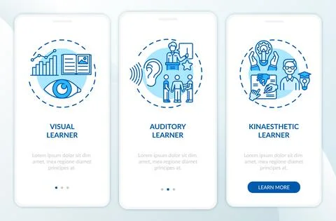 Learning styles blue onboarding mobile app page screen with concepts Illustrazione stock