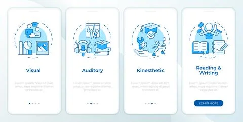 Learning styles blue onboarding mobile app screen Stock Illustration