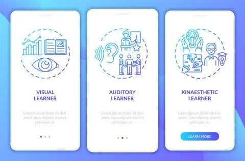 Learning styles navy onboarding mobile app page screen with concepts Stock Illustration
