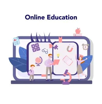 Learning system, online education service, idea of studying platform Illustrazione stock