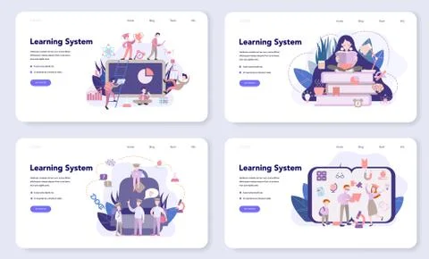 Learning system web banner or landing page set, idea of study remotely. Stockillustratie