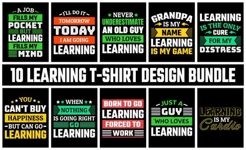 Learning T Shirt Design Set Vector Stock Illustration