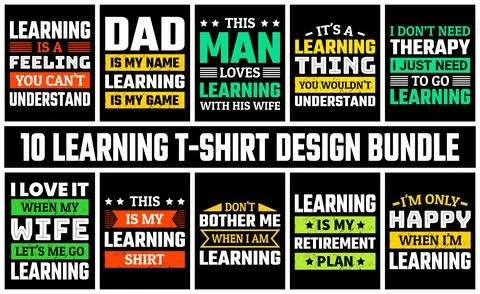 Learning T Shirt Design Set Vector Illustrazione stock