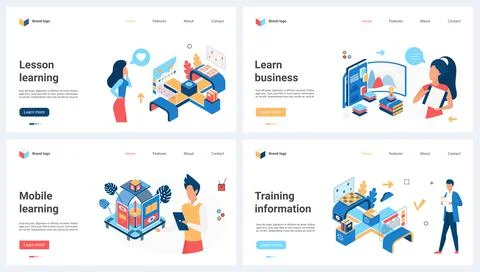 Learning technology, training platform and courses set, study with electronic Illustrazione stock