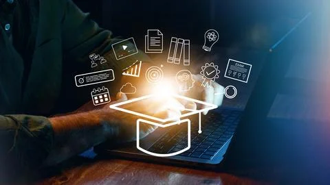 Learning through online resources and technology in a home or office setting Stock Photos