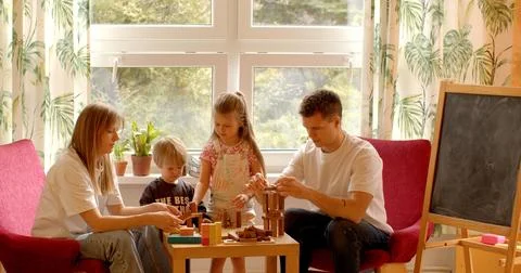 Learning Through Play Playing with building blocks educational activity for kids 스톡 사진