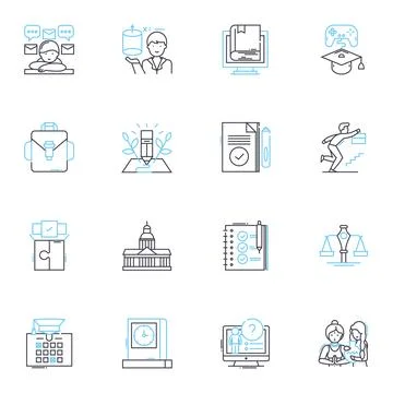 Learning tools linear icons set. Technology, Education, Resources, Study Illustrazione stock