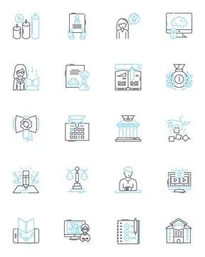 Learning tools linear icons set. Technology, Education, Resources, Study Stock Illustration