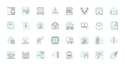 Learning tools linear icons set. Technology, Education, Resources, Study Stock Illustration