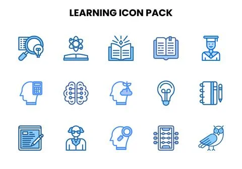 Learning Two Colour Design Icons Pack Stock Illustration