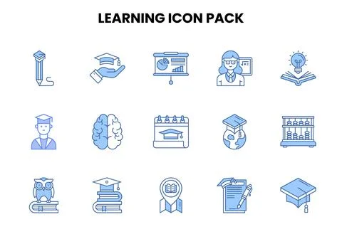 Learning Two Colour Scalable Icons Pack Stock Illustration