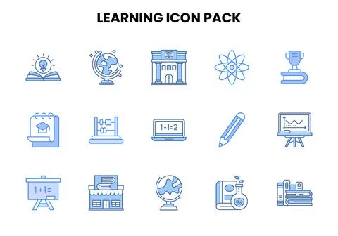 Learning Two Colour Set Icons Pack Stock Illustration