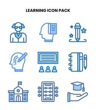 Learning Two Colour Vector Icons Pack Stockillustratie