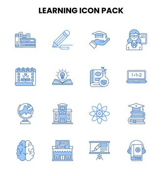 Learning Two Colour Vector Icons Pack 스톡 일러스트