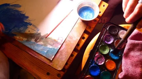 Learning to used watercolor Stock-Footage 118353260