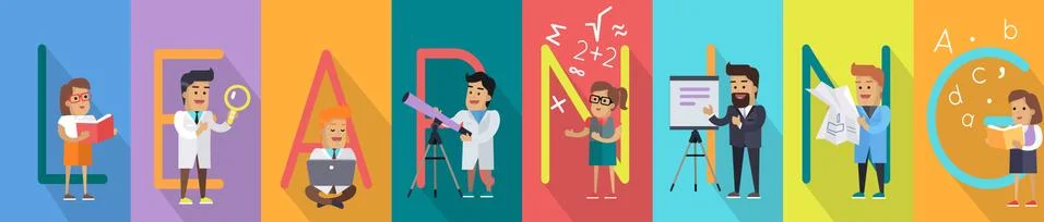 Learning Vector Concept in Flat Style Design Stock Illustration