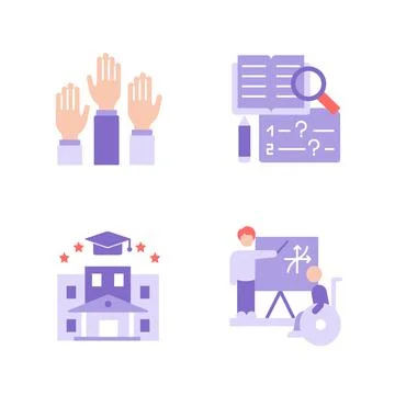 Learning vector flat color icon set Stock Illustration