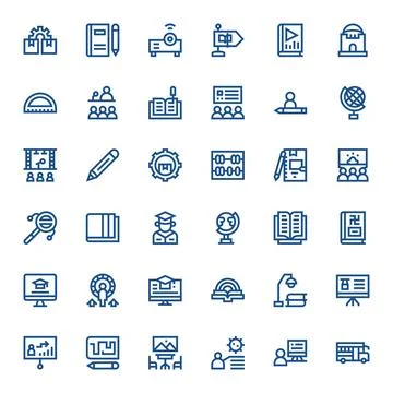 Learning Vector Icon Collection with 36 High Resolution Bold Line Designs Stock Illustration