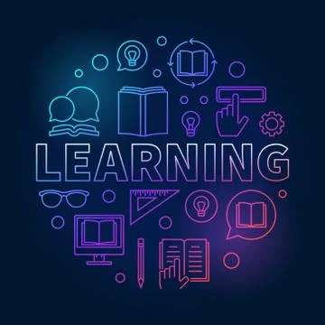 Learning vector round colored concept outline illustration 스톡 일러스트