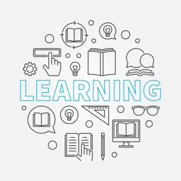Learning vector round illustration in thin line style Stock Illustration