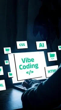 Learning vibe coding with focus on technology and programming concepts Stock Photos
