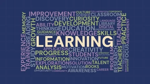 Learning word cloud typography animation with educational concepts on blue .. 库存影片 341683430