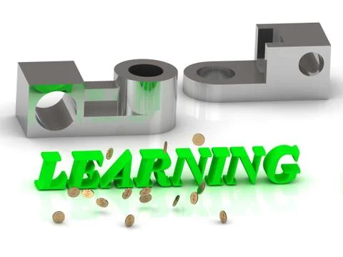 LEARNING- words of color letters and silver details on white background.. Illustrazione stock