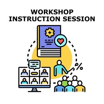 Learning workshop instruction session with online training Stock Illustration