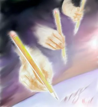 Learning write hands child to adult writing literacy concept illustration. Stock Illustration
